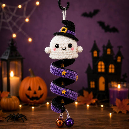Halloween Wind Spinner Crochet Pattern Bundle PDF – 5 Spooky Amigurumi Hanging Ornaments, Ghost Pumpkin Cat Frankenstein Bat, Digital Download