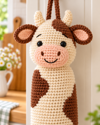 Sheep & Cow Crochet Bag Holder Patterns PDF – Farmhouse Kitchen Decor