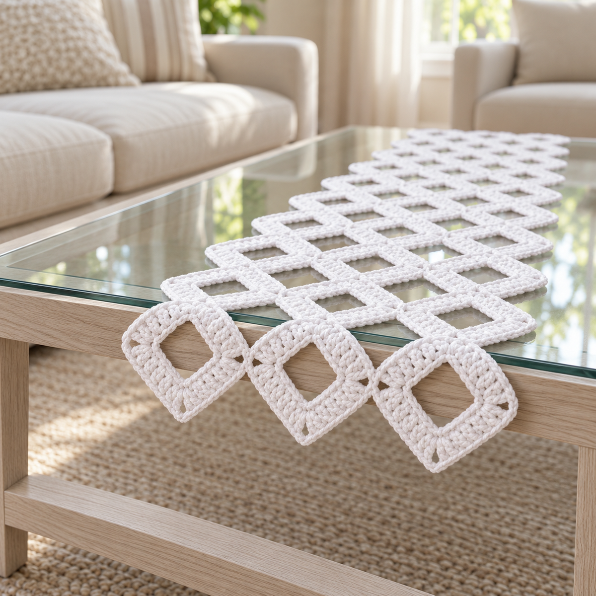 Crochet Table Runner Pattern PDF – Easy Granny Square, No-Sew Boho Decor