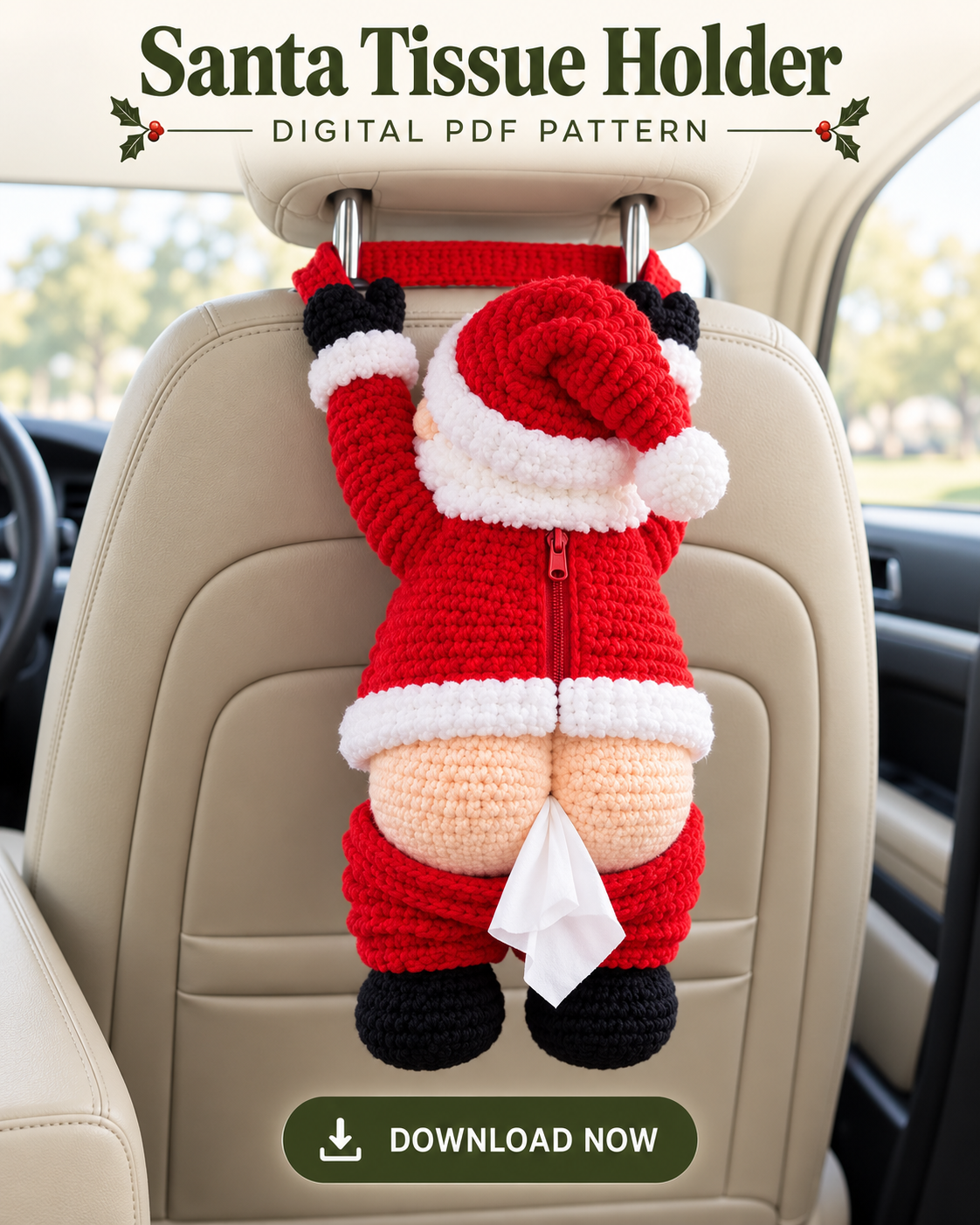 Funny Santa Tissue Holder Crochet Pattern PDF – Christmas Car Decor