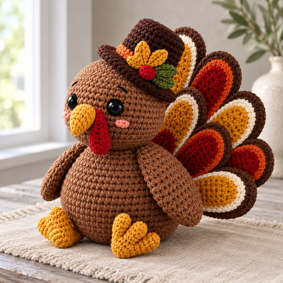 Thanksgiving Turkey Crochet Pattern PDF – Fall Amigurumi with Top Hat
