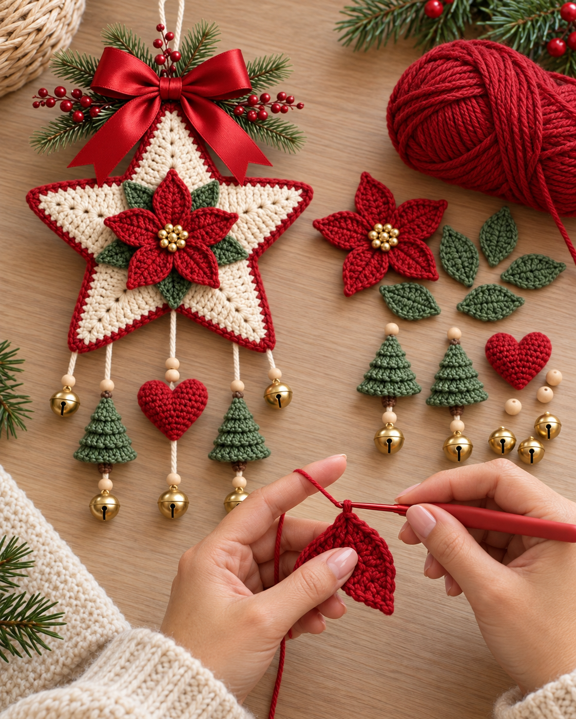 Crochet Poinsettia Star Ornament Pattern PDF – Christmas Wall Hanging