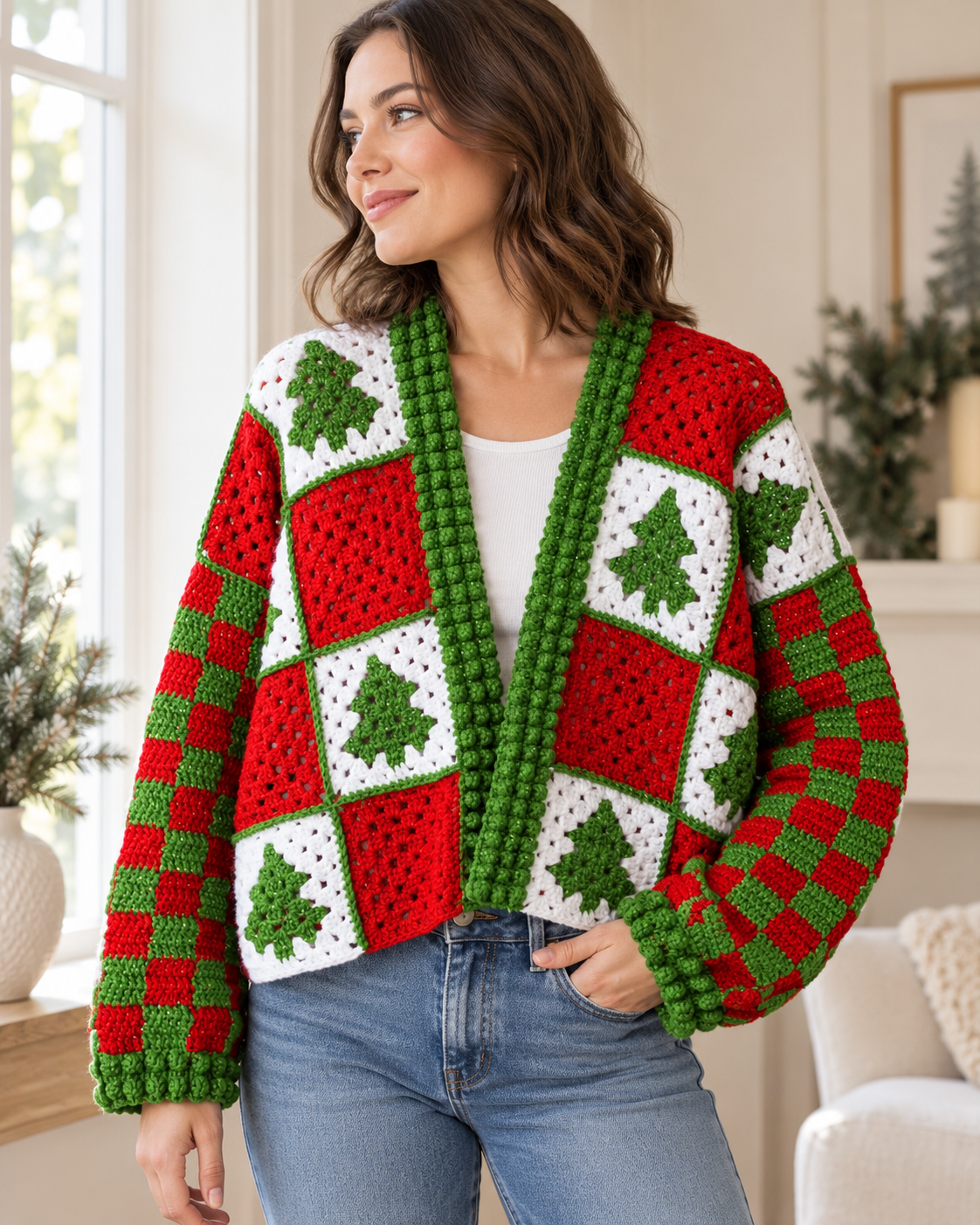 Christmas Crochet Cardigan Pattern PDF – Beginner Holiday Sweater