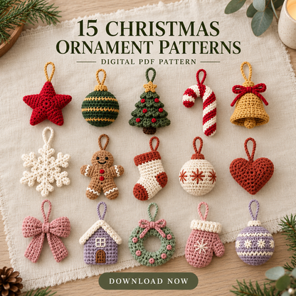 15 Christmas Crochet Ornament Patterns Bundle PDF – Amigurumi Tree Decor