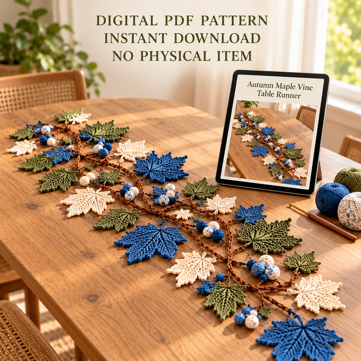 Autumn Maple Leaf Table Runner Crochet Pattern PDF – Botanical Vine Centerpiece