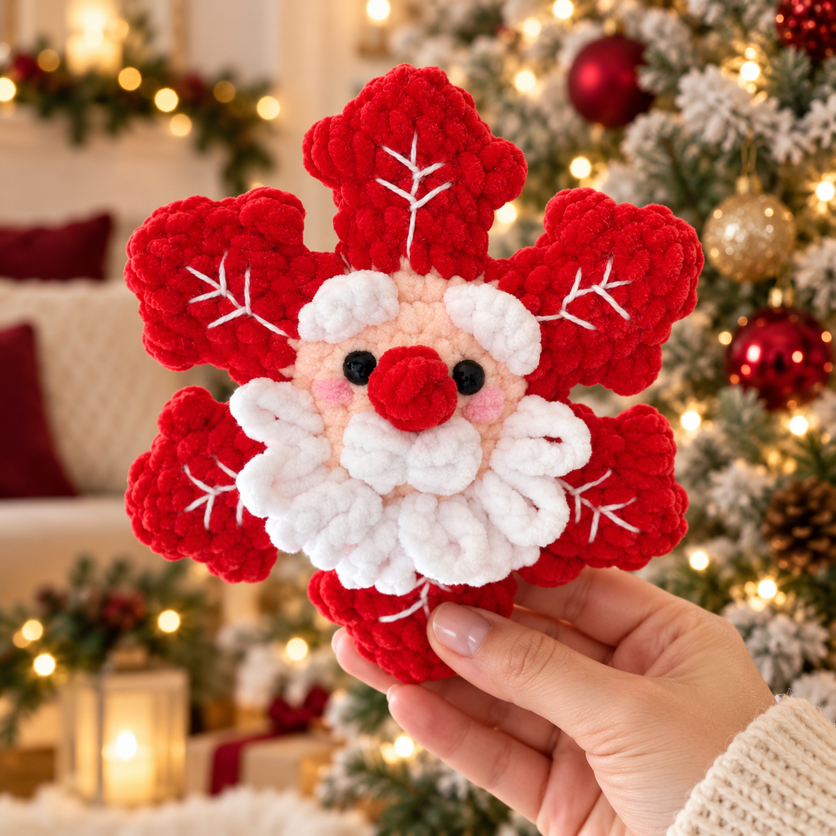 No Sew Crochet Snowflake Pattern PDF, Christmas Amigurumi Santa Reindeer Snowman Gingerbread