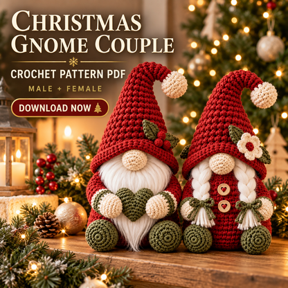 Christmas Gnome Couple Crochet Pattern PDF, Male & Female Amigurumi Shelf Sitters