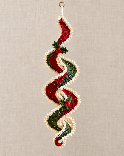 Christmas Crochet Spiral Wind Spinner Pattern PDF – Holly Ribbon Ornament