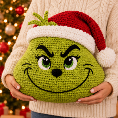 Grinch Crochet Pattern PDF – Christmas Door Wreath & Holiday Door Hanger