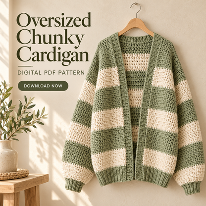 Oversized Chunky Cardigan Crochet Pattern PDF – Striped Sweater
