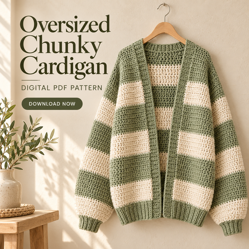 Oversized Chunky Cardigan Crochet Pattern PDF – Striped Sweater