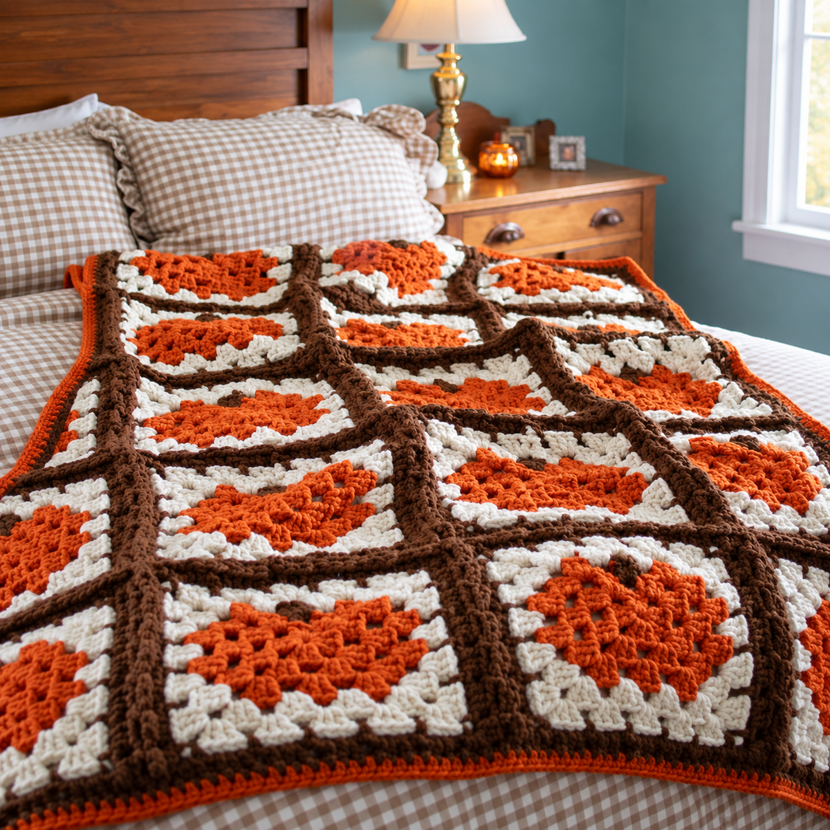 Pumpkin Granny Square Blanket Crochet Pattern PDF – Easy Fall Throw