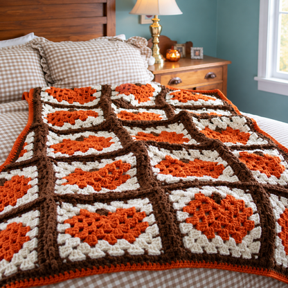 Pumpkin Granny Square Blanket Crochet Pattern PDF – Easy Fall Throw