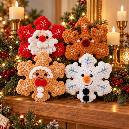 No Sew Crochet Snowflake Pattern PDF, Christmas Amigurumi Santa Reindeer Snowman Gingerbread