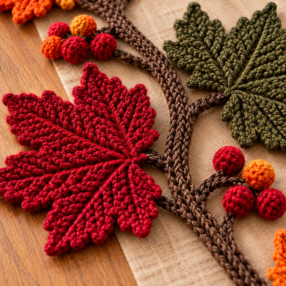 Autumn Leaf Table Runner Crochet Pattern PDF – Maple Leaf Vine Decor