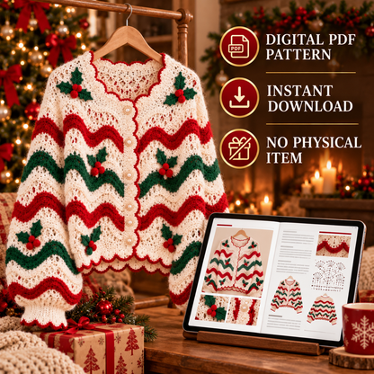 Christmas Cardigan Crochet Pattern PDF – Festive Holly Sweater