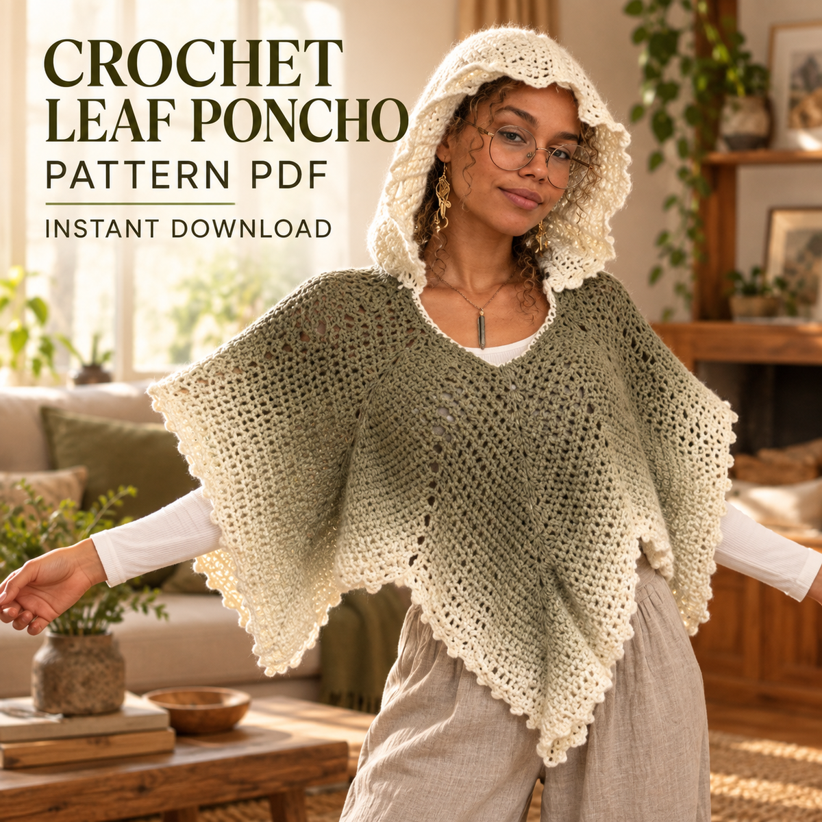 Crochet Leaf Poncho Pattern PDF, Whimsical Fall Poncho, Renaissance Faire Costume