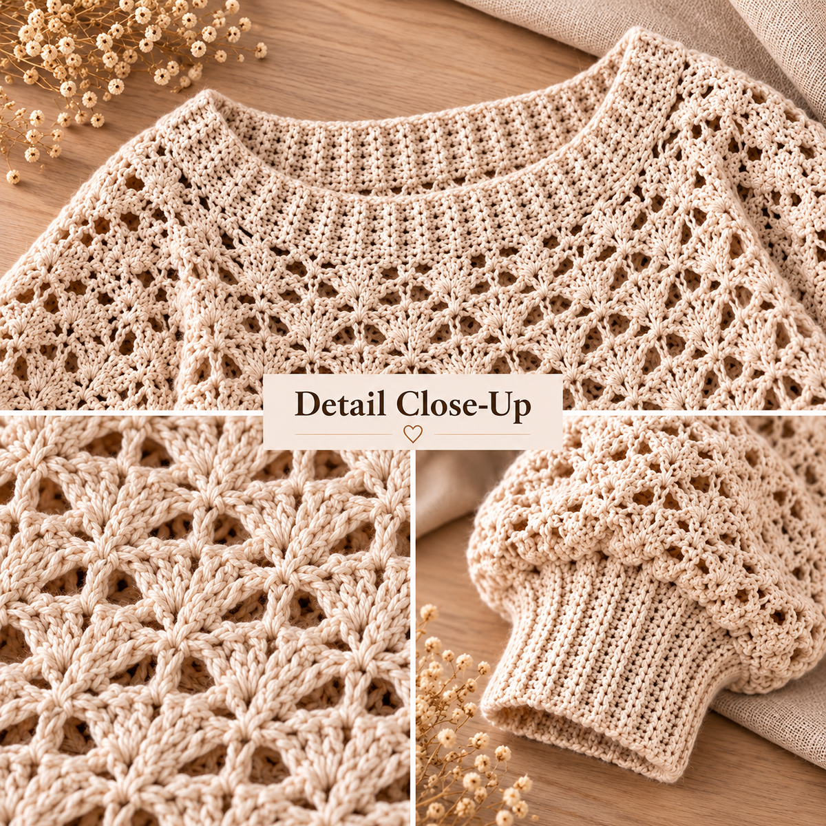 Lace Crochet Sweater Pattern PDF – Openwork Pullover XS–5XL