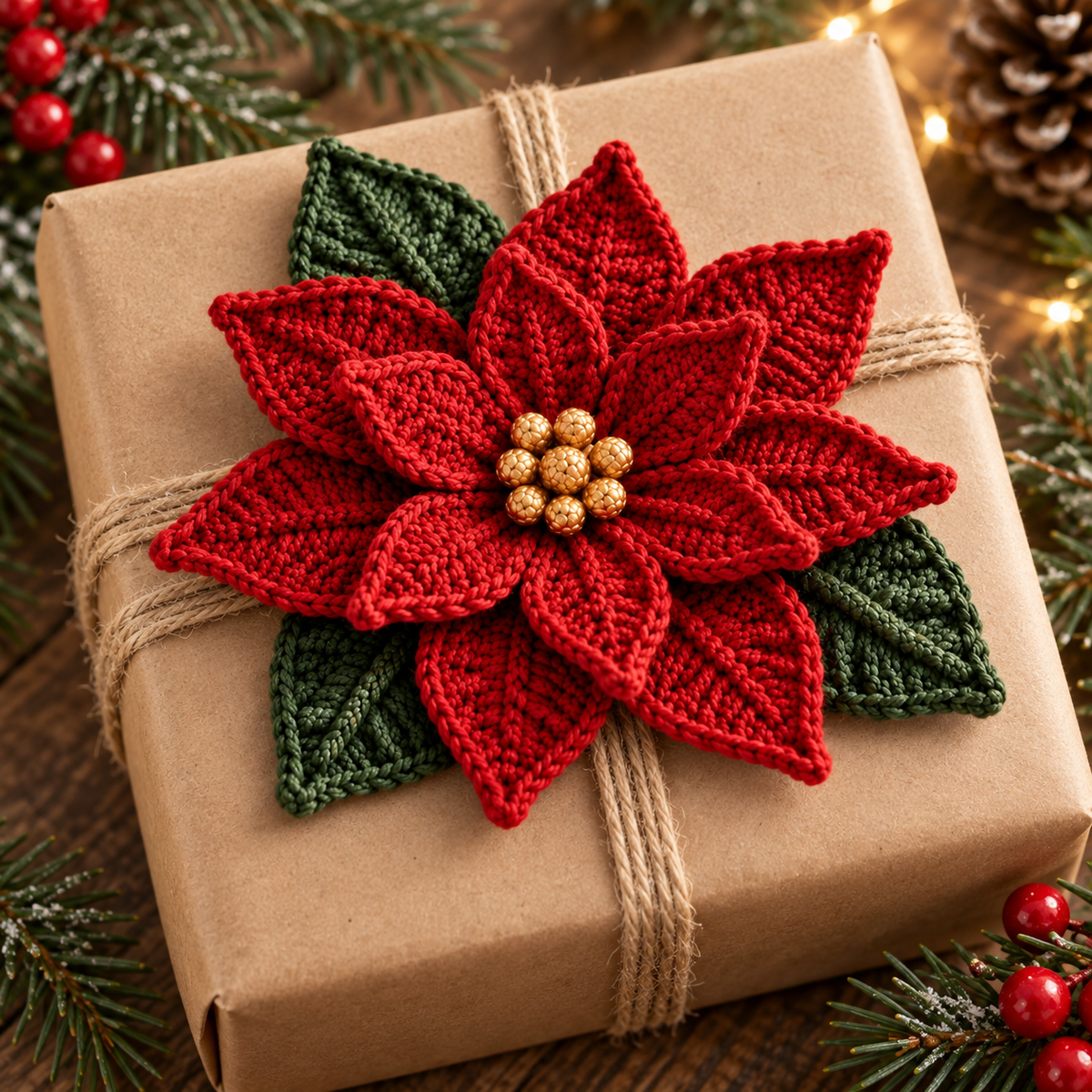 Crochet Poinsettia Pattern PDF – Christmas Flower for Napkin Rings & Ornaments