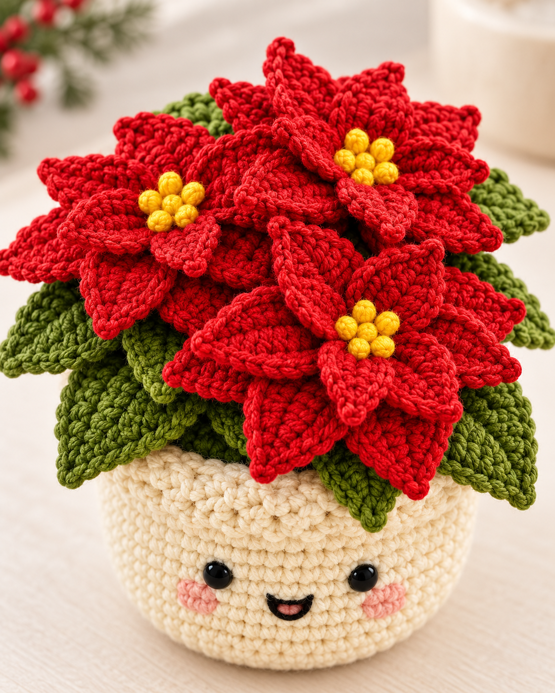 3 Christmas Crochet Pot Patterns PDF – Tree, Poinsettia & Reindeer