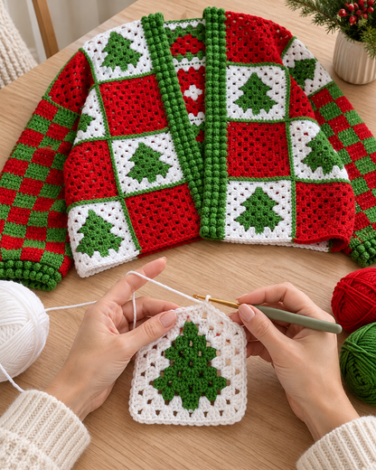 Christmas Crochet Cardigan Pattern PDF – Beginner Holiday Sweater
