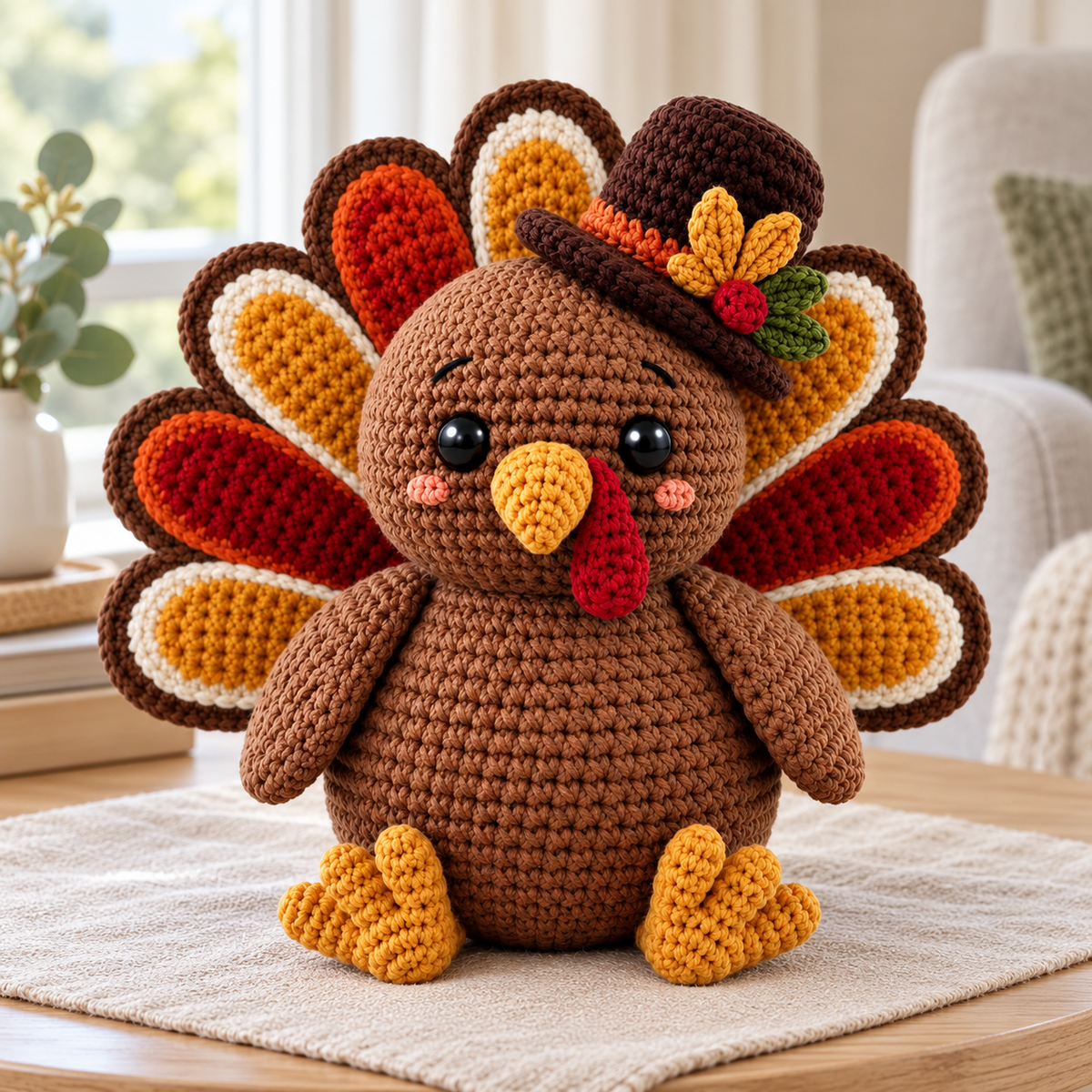 Thanksgiving Turkey Crochet Pattern PDF – Fall Amigurumi with Top Hat