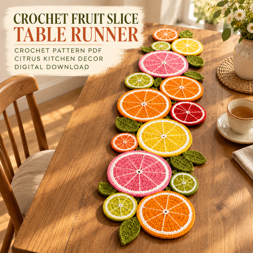 Crochet Fruit Slice Table Runner Pattern PDF | Citrus Kitchen & Summer Table Decor