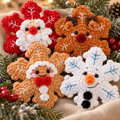 No Sew Crochet Snowflake Pattern PDF, Christmas Amigurumi Santa Reindeer Snowman Gingerbread