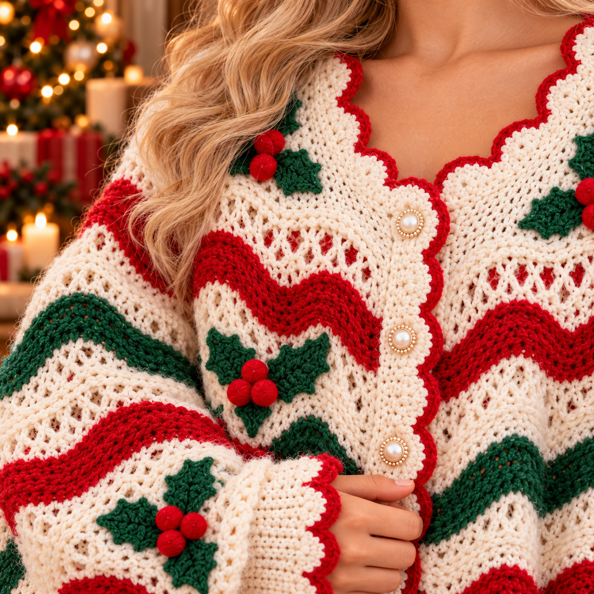 Christmas Cardigan Crochet Pattern PDF – Festive Holly Sweater