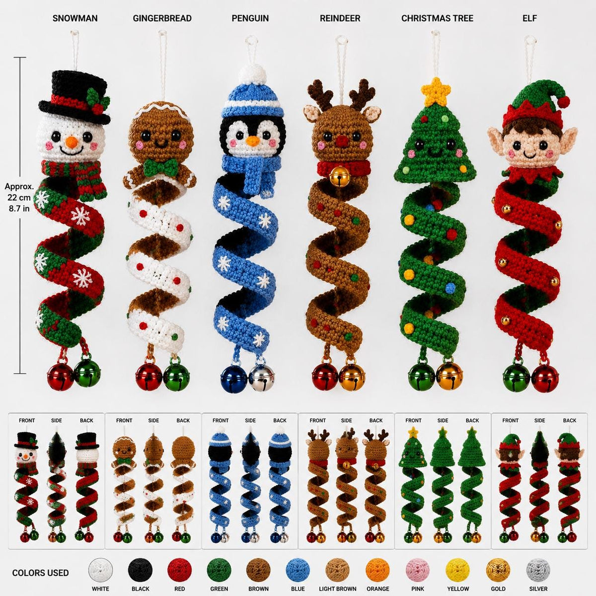 6 Christmas Spiral Ornaments Crochet Bundle Pattern Bundle, 6 Spiral Spinning Craft PDF, Home Decor