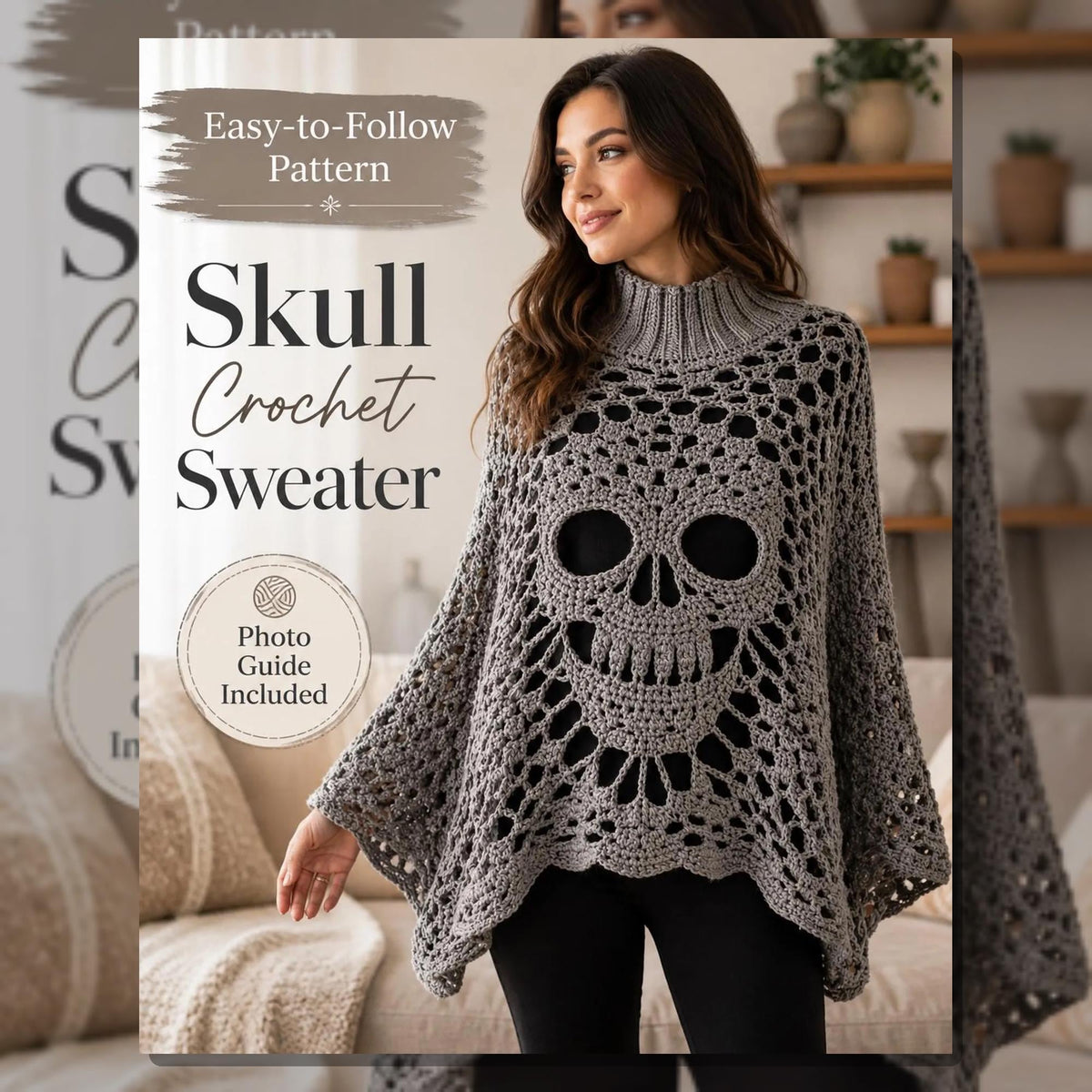 Skull Lace Poncho Crochet Pattern PDF | Step-by-Step Gothic Sweater Tutorial | Halloween Skull Top
