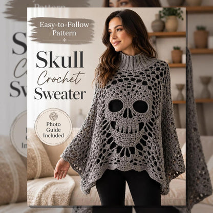 Skull Lace Poncho Crochet Pattern PDF | Step-by-Step Gothic Sweater Tutorial | Halloween Skull Top