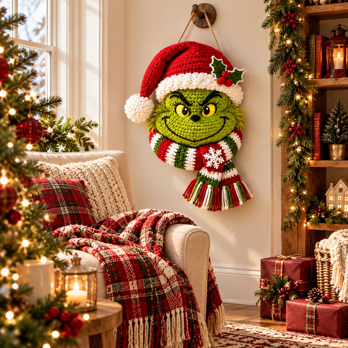 Grinch Crochet Pattern PDF – Christmas Door Wreath & Holiday Door Hanger