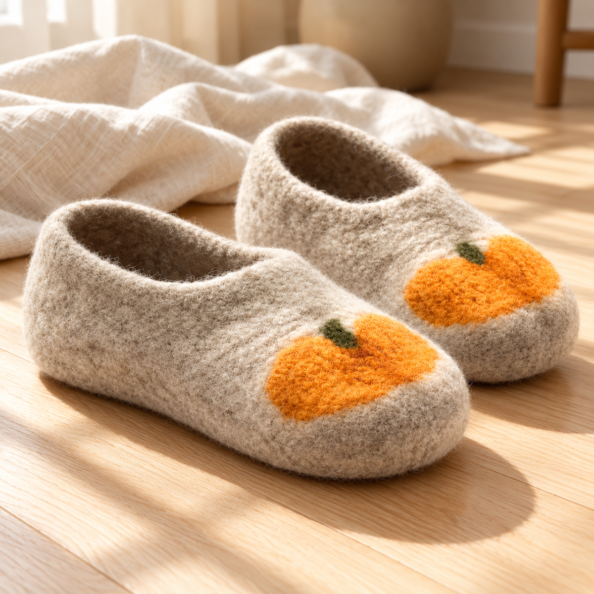 Pumpkin Crochet Slippers Pattern PDF – Felted Wool House Shoes