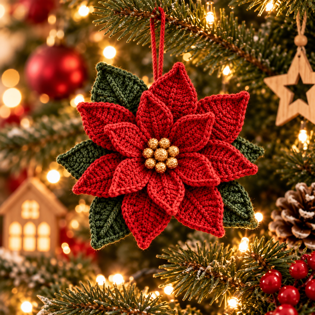 Crochet Poinsettia Pattern PDF – Christmas Flower for Napkin Rings & Ornaments