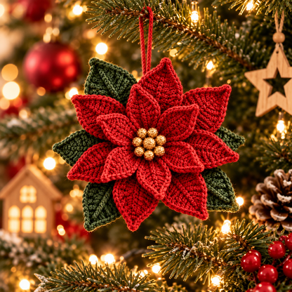 Crochet Poinsettia Pattern PDF – Christmas Flower for Napkin Rings & Ornaments