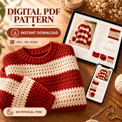 Oversized Striped Crochet Sweater Pattern PDF – Chunky Pullover 3XS–4XL