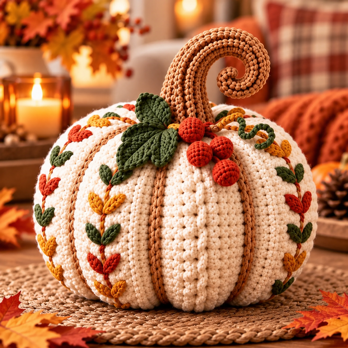 Crochet Pumpkin Trio Pattern PDF – 3 Textured Fall Pumpkins with Bobbles & Cables