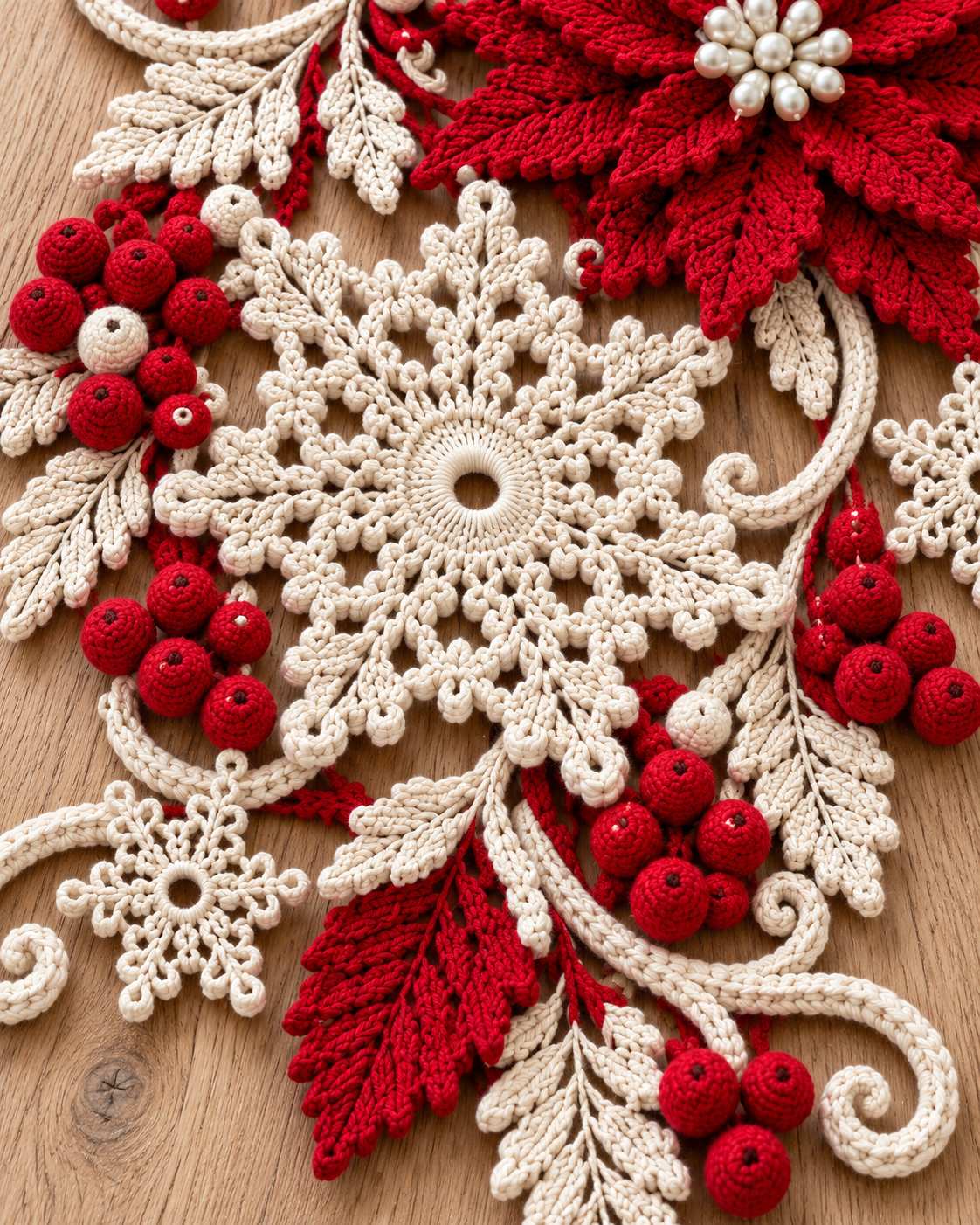 Poinsettia Snowflake Crochet Table Runner Pattern PDF – Christmas Decor