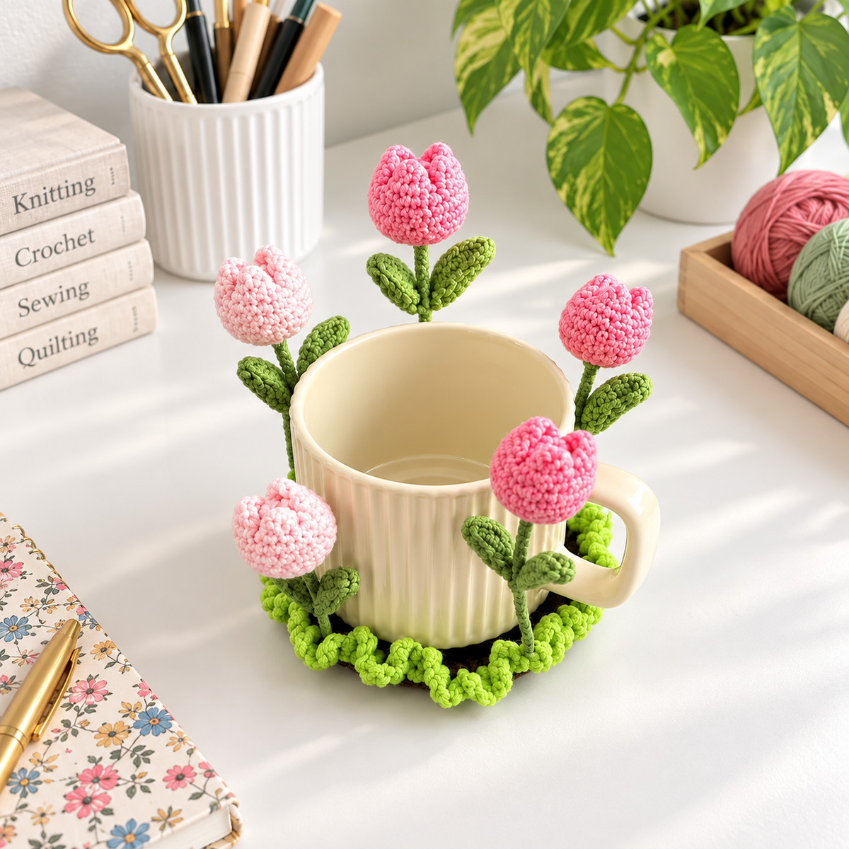Popping Flower Coasters Crochet Pattern PDF – Sunflower & Rose