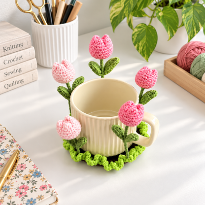 Popping Flower Coasters Crochet Pattern PDF – Sunflower & Rose