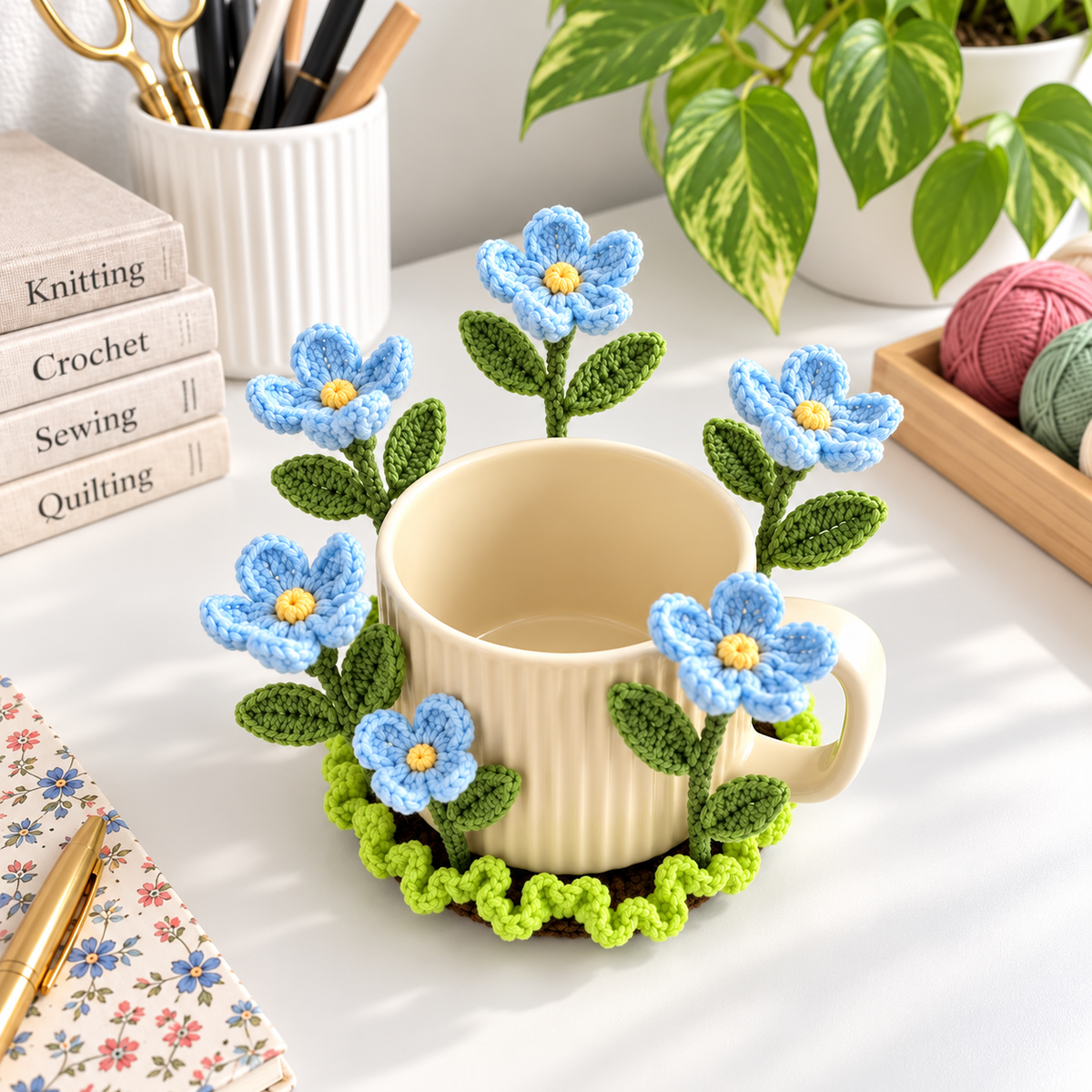 Popping Flower Coasters Crochet Pattern PDF – Sunflower & Rose