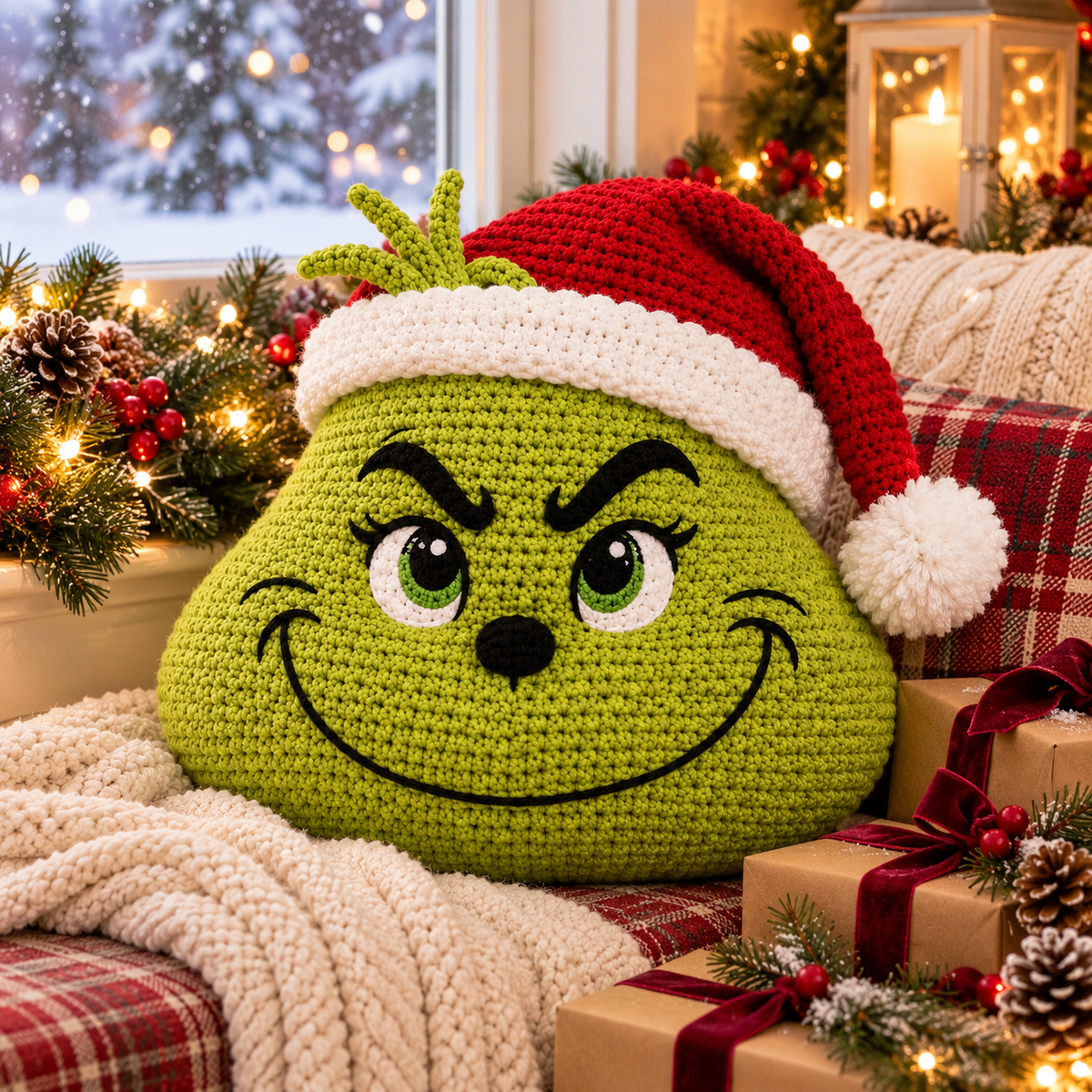 Grinch Crochet Pattern PDF – Christmas Door Wreath & Holiday Door Hanger