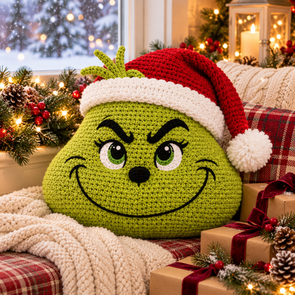 Grinch Crochet Pattern PDF – Christmas Door Wreath & Holiday Door Hanger