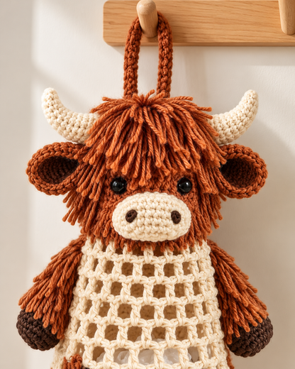 Animal Crochet Plastic Bag Holder Patterns PDF – Cow, Chicken, Fish & Raccoon