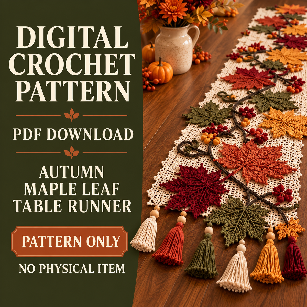 Autumn Maple Leaf Crochet Table Runner Pattern – Fall Thanksgiving Decor PDF