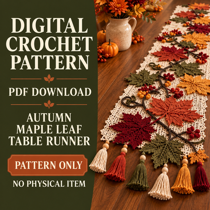 Autumn Maple Leaf Crochet Table Runner Pattern – Fall Thanksgiving Decor PDF