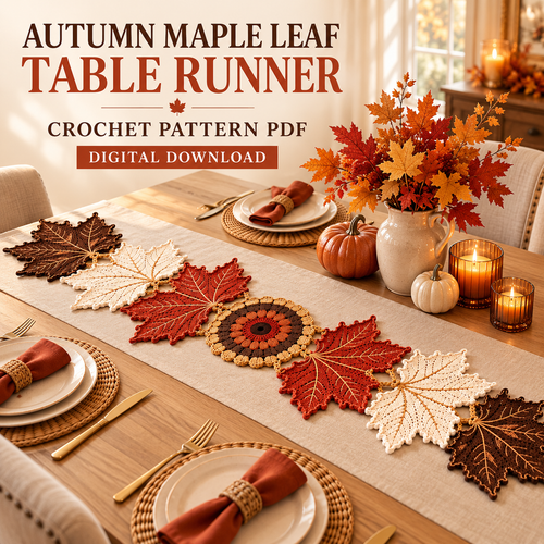 Autumn Maple Leaf Crochet Pattern PDF | Fall Table Runner & Thanksgiving Decor