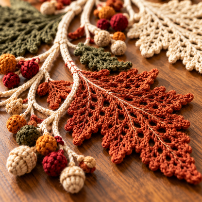 Autumn Leaf Table Runner Crochet Pattern PDF – Fall Lace Runner & Coasters