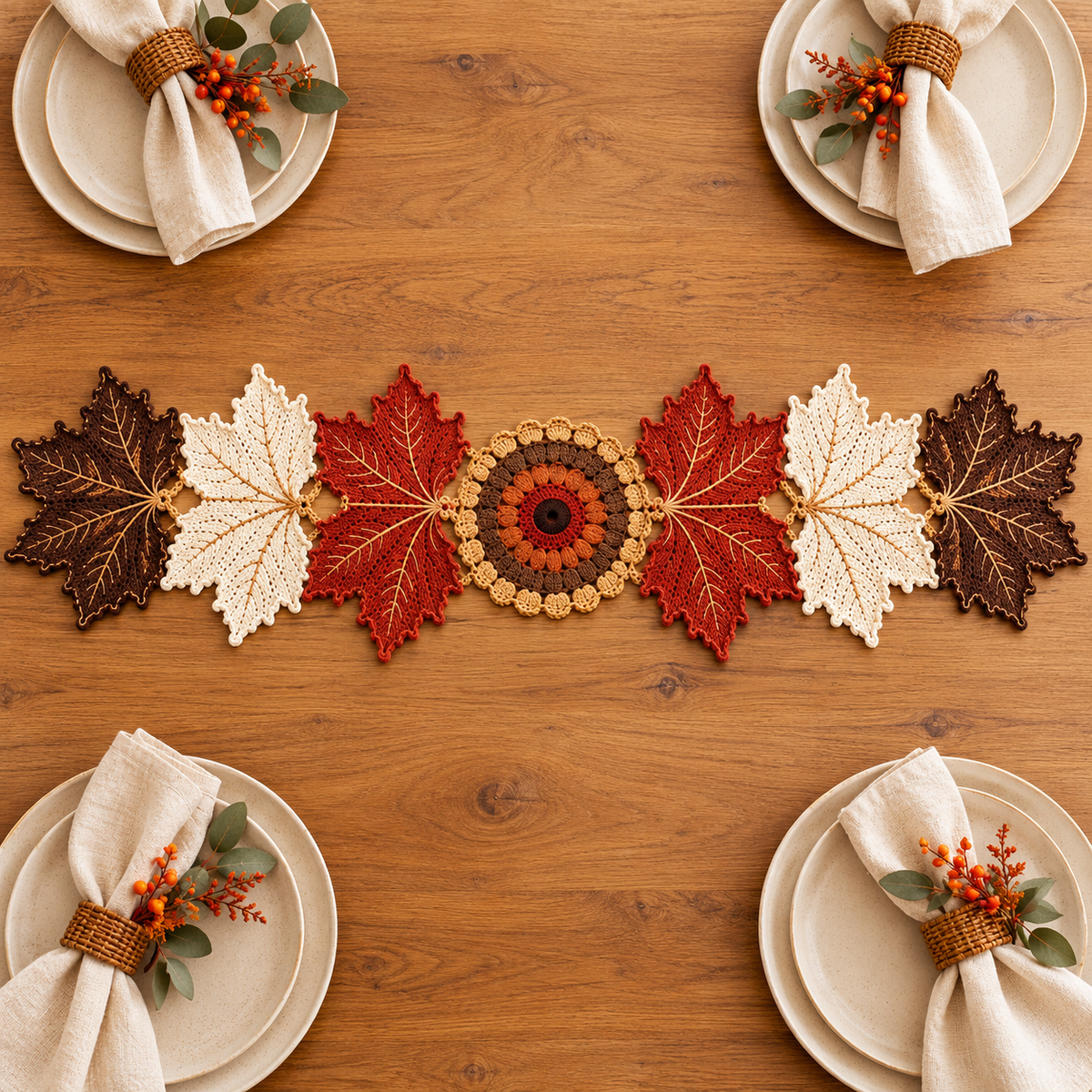 Autumn Maple Leaf Crochet Pattern PDF | Fall Table Runner & Thanksgiving Decor